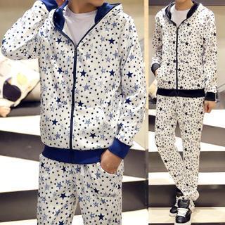 Set : Star Print Hooded Jacket + Pants
