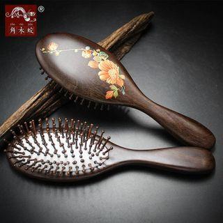 Floral Print Wooden Hair Brush Chocolate - One Size