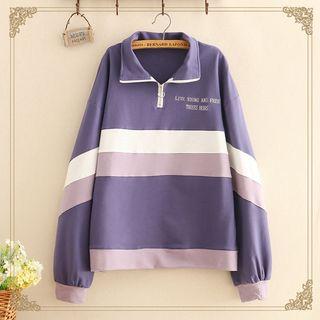 Colored Panel Half Zip Sweatshirt As Shown In Figure - One Size