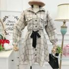 Tie-waist Plaid Wool Shirtdress