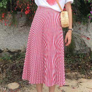 Short-sleeve Heart Print T-shirt / Plaid A-line Mini Skirt