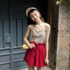 Plain Camisole Top / Open-front Knit Jacket / High Waist Wide-leg Shorts