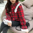 Plaid Lace Long-sleeve Top
