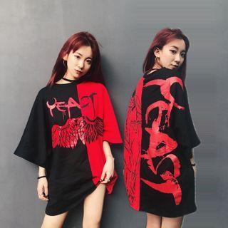 Short-sleeve Two-tone Wing Print T-shirt