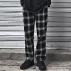 Plaid Ripped Straight Fit Pants Black - One Size