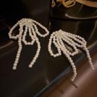 Faux Pearl Bow Fringed Earring 1 Pair - Silver Needle - As Shown In Figure - One Size