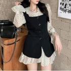 Bell-sleeve Dotted Mini A-line Shirtdress / Button-up Vest