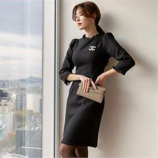 3/4-sleeve Fringe-trim Sheath Dress