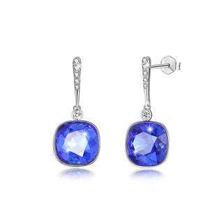 925 Sterling Silver Elegant Fashion Simple Sparkling Sapphire Blue Austrian Element Crystal Earrings Silver - One Size