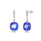 925 Sterling Silver Elegant Fashion Simple Sparkling Sapphire Blue Austrian Element Crystal Earrings Silver - One Size