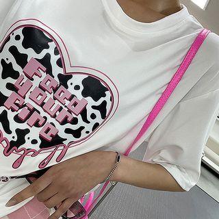 Letter Heart Cow-printed T-shirt
