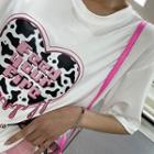 Letter Heart Cow-printed T-shirt