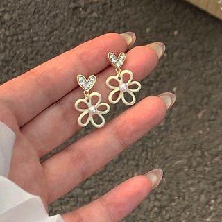 Heart Flower Rhinestone Alloy Dangle Earring