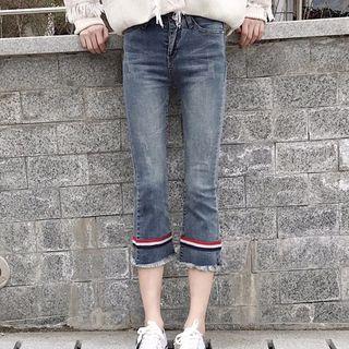 Contrast Trim Washed Cropped Jeans
