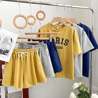 Set :printed Letter Top + High-waist Shorts