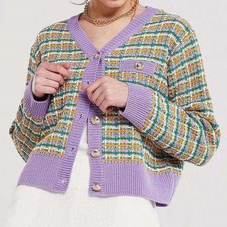 Contrast Plaid Cropped Cardigan