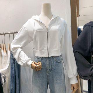 Cropped Zip Hoodie White - One Size