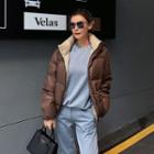 Turtleneck Plain Zip Oversize Padded Jacket Brown - One Size