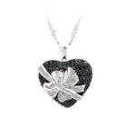 925 Sterling Silver Heart-shaped Pendant With Black And White Cubic Zircon And Necklace