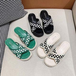 Check Crisscross Platform Slide Sandals