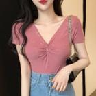 Short-sleeve Front Knot Knit Top