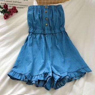 Strapless Denim Ruffle Trim Playsuit