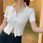 Short-sleeve Plain Slim-fit Zip Knit Polo-shirt