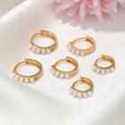 Set Of 3 Pairs: Faux Pearl Hoop Earring 108 - Gold - One Size