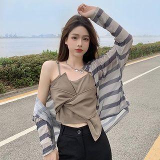 Asymmetrical Camisole Top / Striped Cardigan