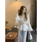 Bell-sleeve Tie-waist Chiffon Blouse White - One Size