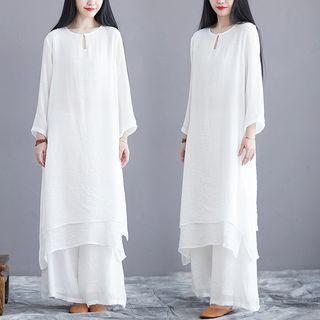 Set: Long-sleeve Plain Loose-fit Top + Pants