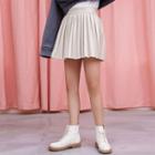 Faux-leather Plain Pleated Skirt