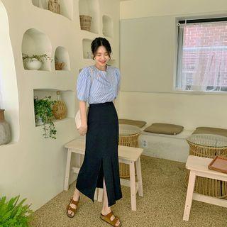 Pleat-hem H-line Maxi Skirt