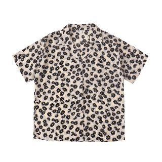 Floral Button-up Oversize Cropped Shirt Almond - One Size