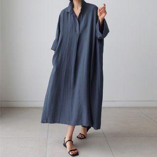 Long-sleeve Midi Shift Polo Dress