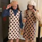 Set: Sleeveless Polka Dot Dress + Balloon-sleeve Shirt