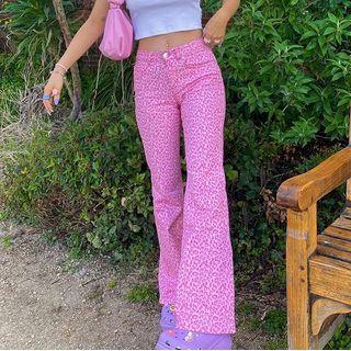 High Waist Leopard Print Boot-cut Pants