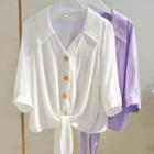 Short-sleeve V-neck Tie-front Blouse