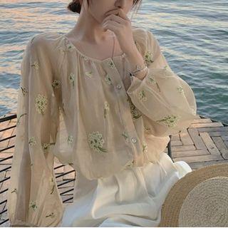 Floral Blouse Beige - One Size