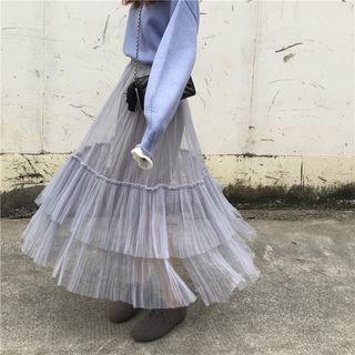 Layered Pleated Lace Skirt