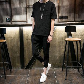 Set: Pocket Detail Short-sleeve T-shirt + Cropped Pants