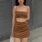 Set: Cutout Cropped Camisole Top + Mini Pencil Skirt