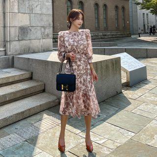 Floral Chiffon Midi Mermaid Dress