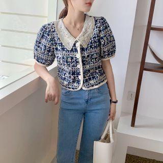 Short-sleeve Peter Pan Collar Floral Top