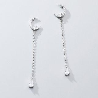 925 Sterling Silver Rhinestone Moon Dangle Earring 1 Pair - 925 Sterling Silver Rhinestone Moon Dangle Earring - As Shown In Figure - One Size