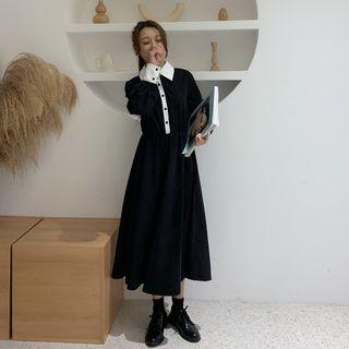 Two-tone Midi Shirtdress As Shown In Figure - One Size