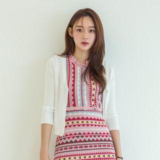 3/4-sleeve Cropped Rib-knit Cardigan