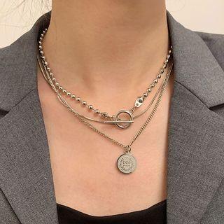 Layered Necklace 1 Piece - Silver - One Size