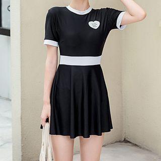 Short-sleeve Heart Lettering Swimdress