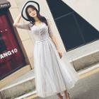 Elbow-sleeve Twisted-front Mini Prom Dress